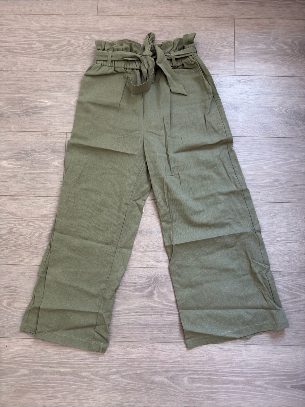 Showpo Olive Green High-Rise Paperbag Wide-Leg Pants